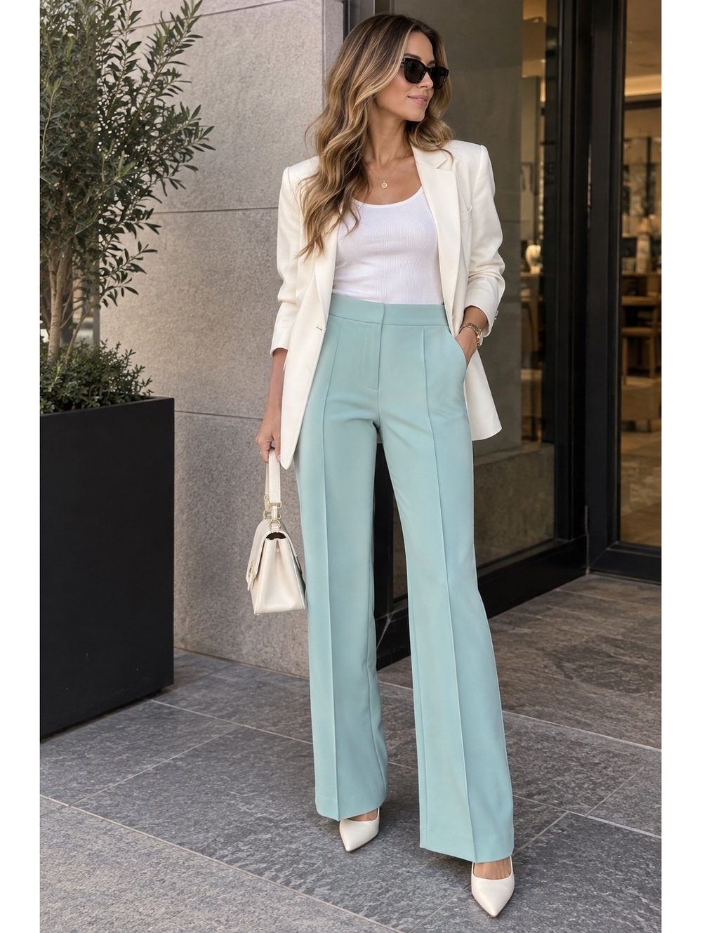 NWT Chiara Boni La Petite Robe Aqua Blue Stretch Pants Size US 6 Made in Italy